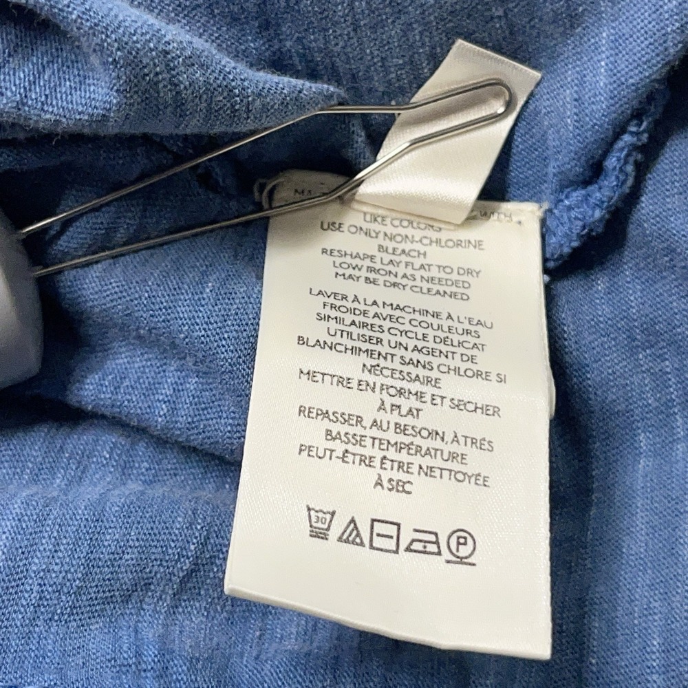 Free People Blue Denim Chambray Ruffled Le Femme Blouse Boho Babydoll Peasant S - Picture 9 of 11